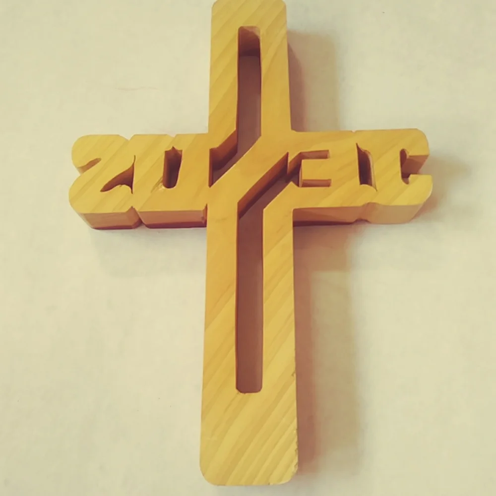 Wooden 'Jesus' Cross Wall Decor in Natural Brown and Cream